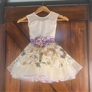 Weissman Dance Tutu Costume Girls SC Cream and Purple Floral Dress Leotard